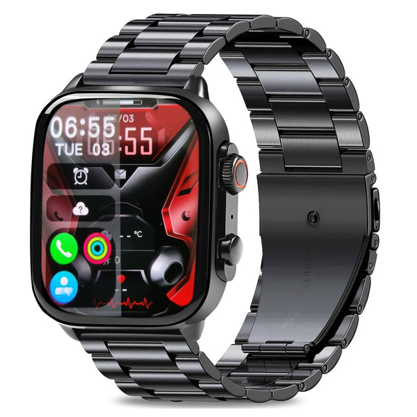 Movanchi Premium Metal Smart Watch MH-75 with AMOLED SCREEN,(Black)