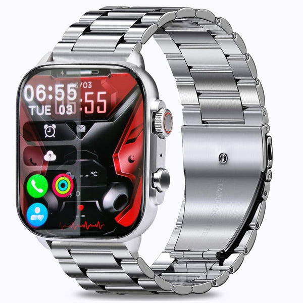 Movanchi Premium Metal Smart Watch MH-75 with AMOLED SCREEN,(Silver)