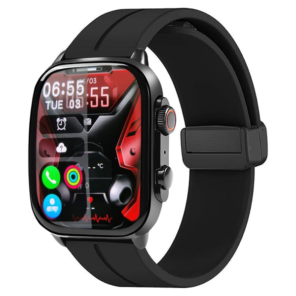 Movanchi Advance Megnet Lock Smart Watch MH-75 with AMOLED SCREEN,(Black)